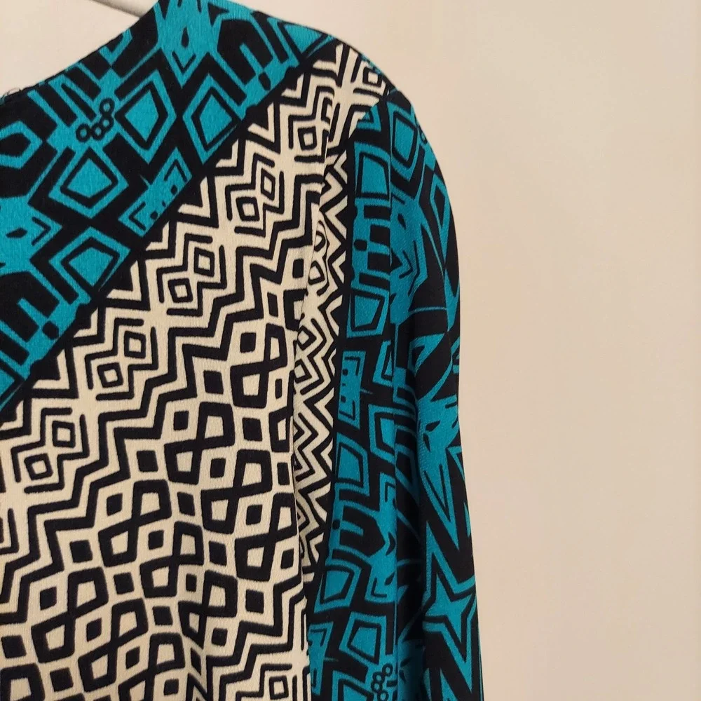 Emma & Michele Geometric Tribal Print Bell‎ Sleeve Tunic Top Dress M Boho Mod